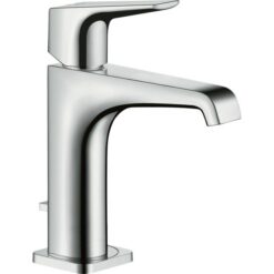 Single lever basin mixer 130 with lever handle and pop-up waste set