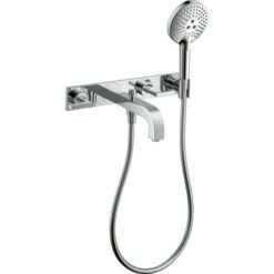 3-hole bath mixer for concealed installation wall-mounted with lever handles and plate